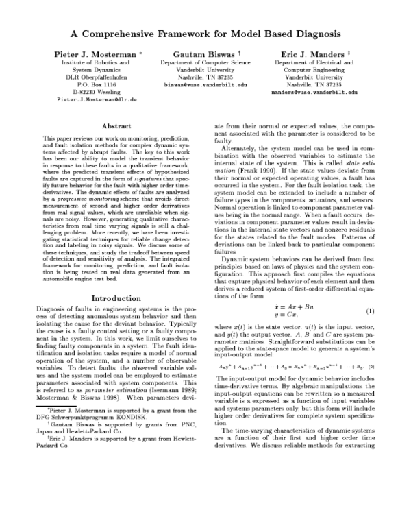 (PDF) A comprehensive framework for model based diagnosis
