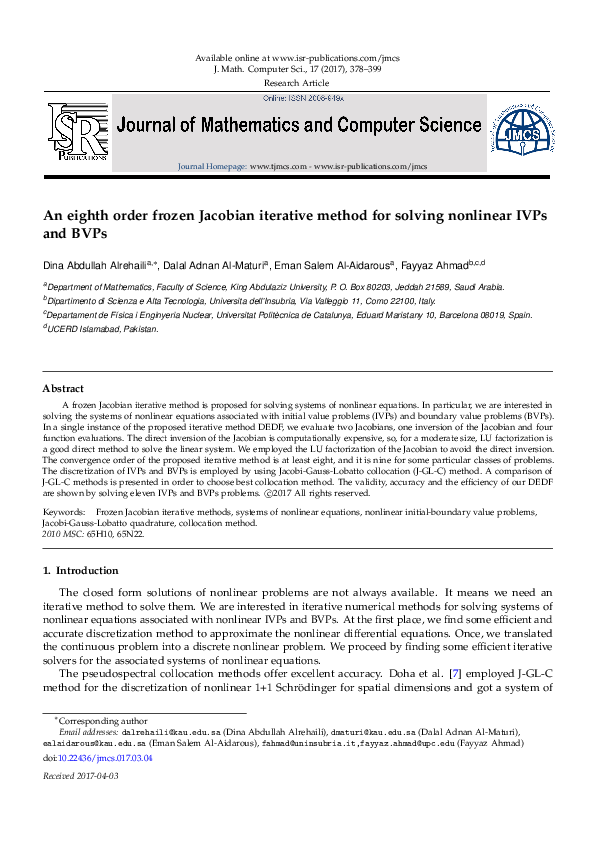 (PDF) An eighth order frozen Jacobian iterative method for solving ...