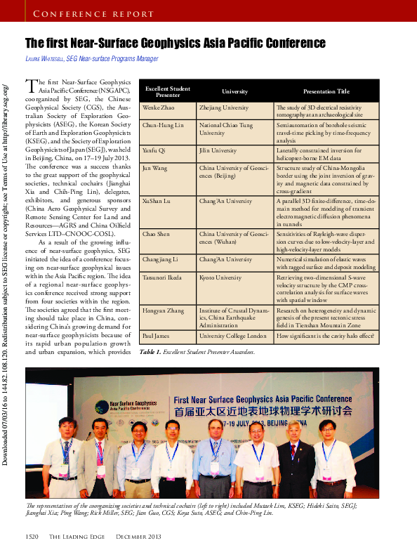 (PDF) The first Near-Surface Geophysics Asia Pacific Conference