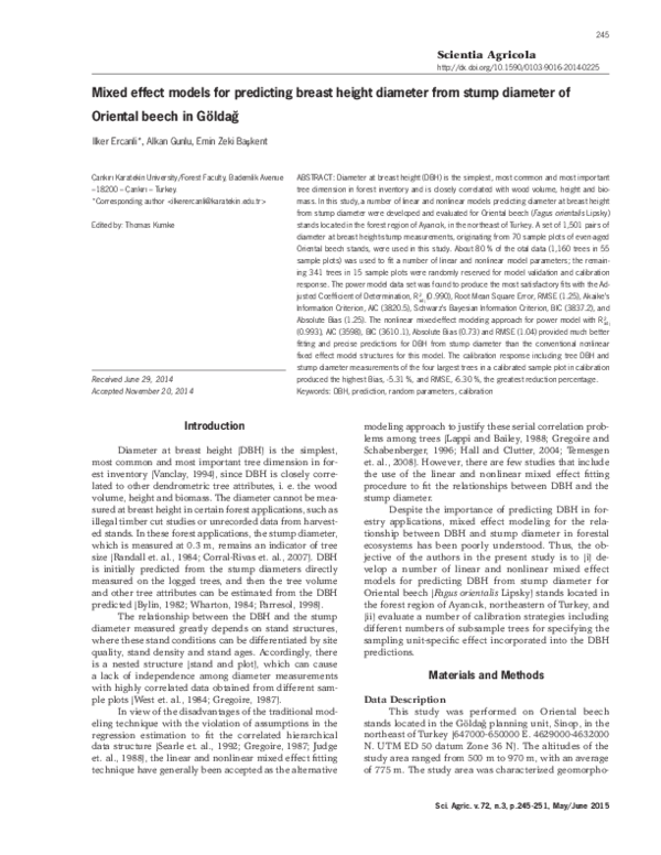 (PDF) Mixed effect models for predicting breast height diameter from ...