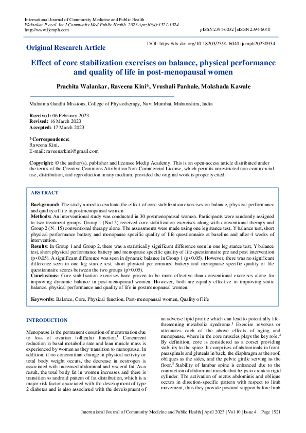 (PDF) Effect of core stabilization exercises on balance, physical ...