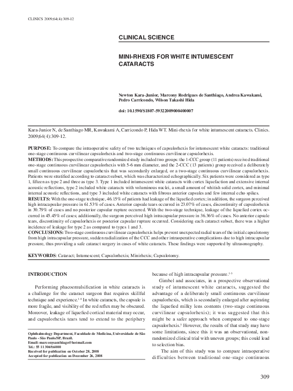 (PDF) Mini-Rhexis For White Intumescent Cataracts