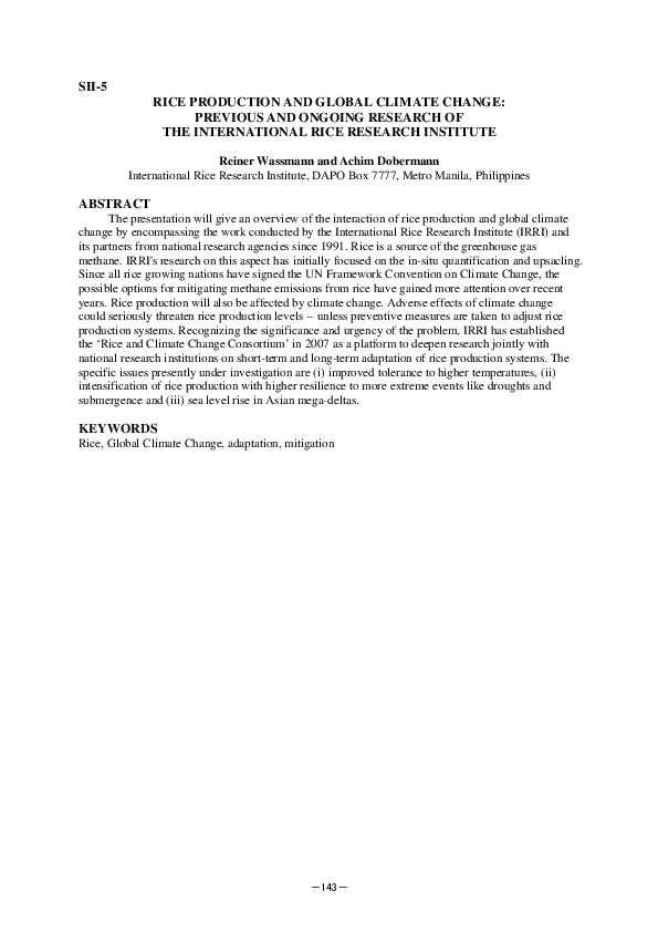 (PDF) Rice Production and Global Climate Change: Previous and Ongoing ...
