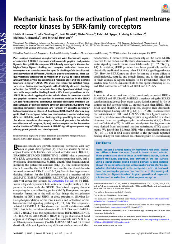 (PDF) Mechanistic basis for the activation of plant membrane receptor ...