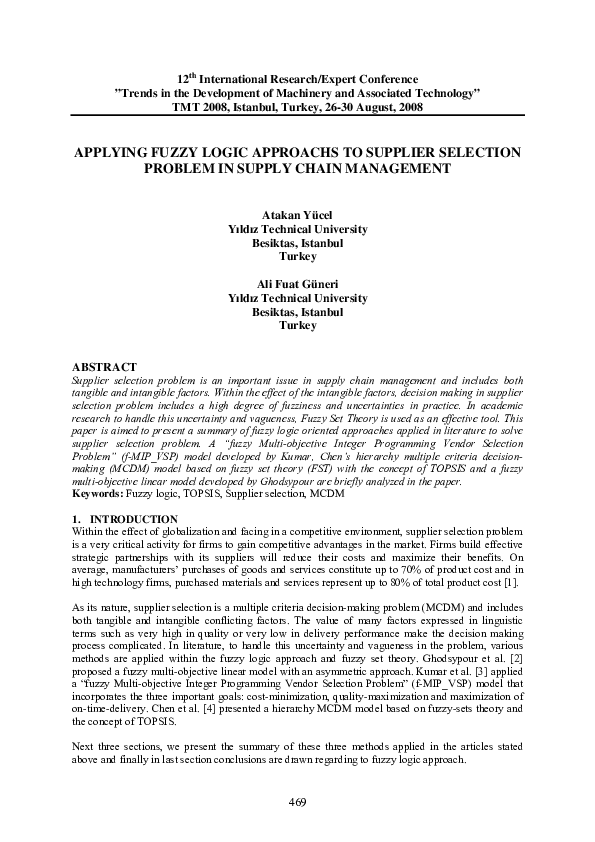 (PDF) Applying Fuzzy Logic Approachs to Supplier Selection Problem in ...