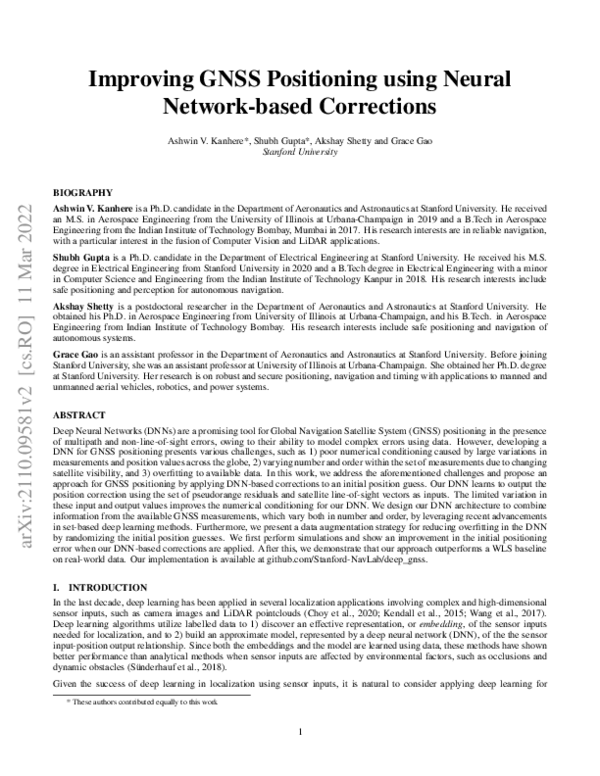 (PDF) Improving GNSS Positioning using Neural Network-based Corrections
