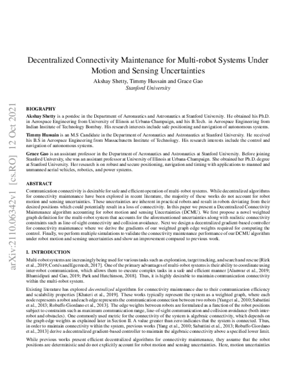 (PDF) Decentralized Connectivity Maintenance for Multi-robot Systems ...
