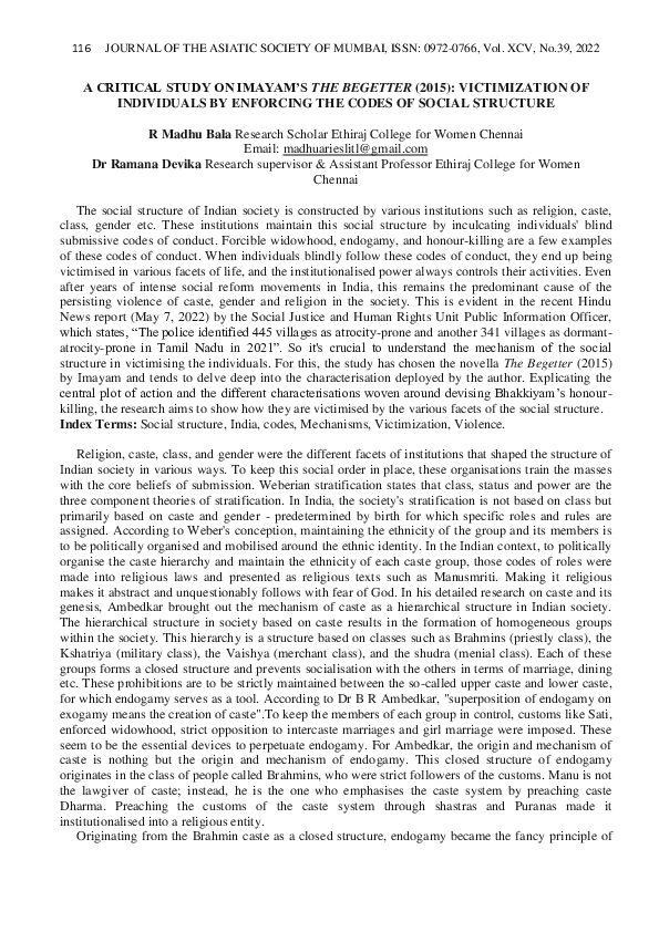 (PDF) A CRITICAL STUDY ON IMAYAM’S THE BEGETTER (2015): VICTIMIZATION ...