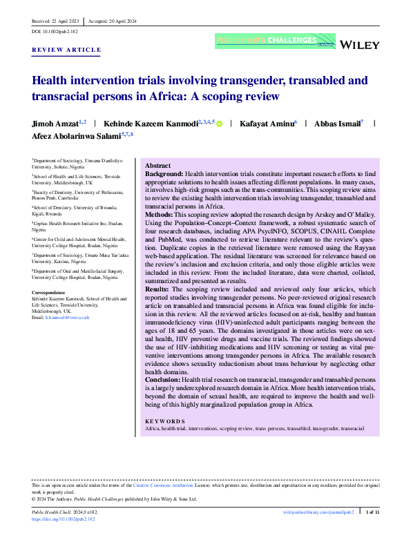 (PDF) Health intervention trials involving transgender, transabled and ...