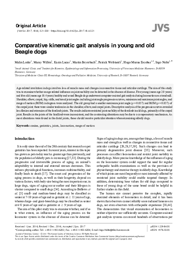 (PDF) Comparative kinematic gait analysis in young and old Beagle dogs