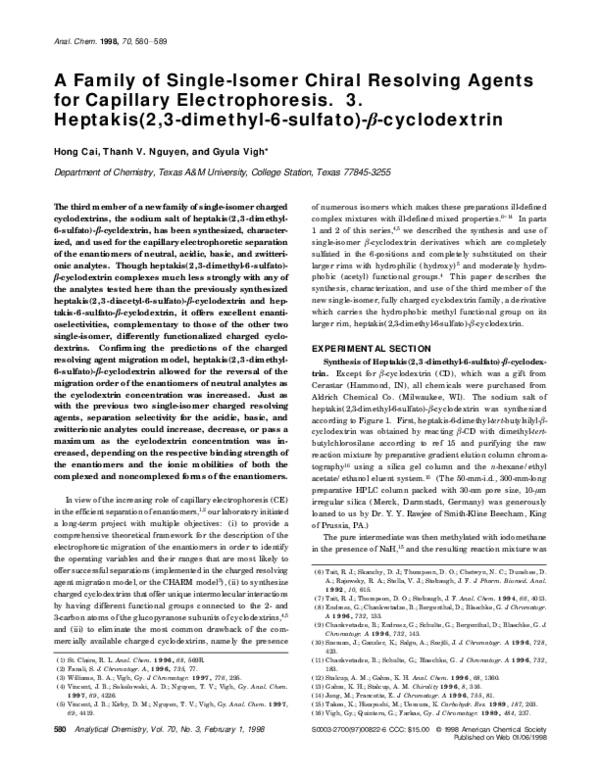 (PDF) A Family of Single-Isomer Chiral Resolving Agents for Capillary ...