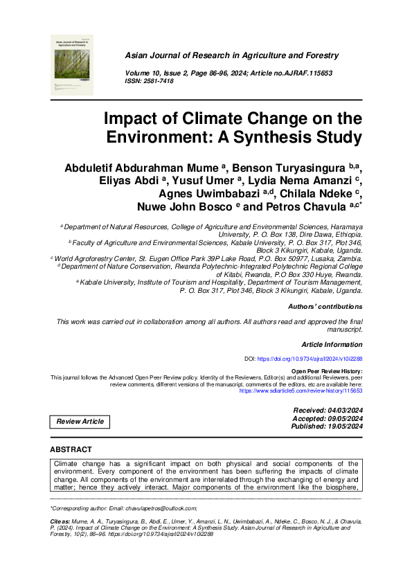 (PDF) Impact of Climate Change on the Environment: A Synthesis Study
