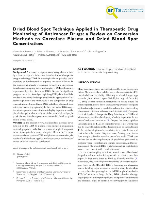 (PDF) Dried Blood Spot Technique Applied in Therapeutic Drug Monitoring ...