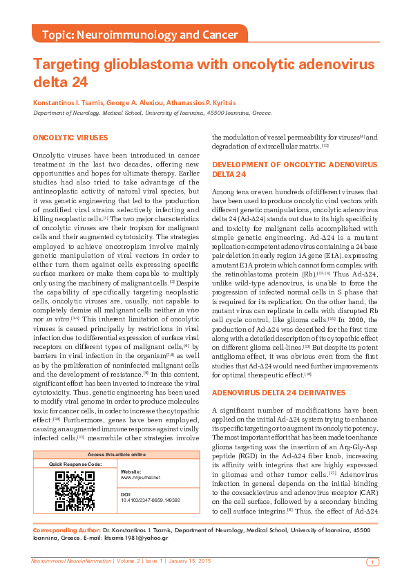 (PDF) Targeting glioblastoma with oncolytic adenovirus delta 24