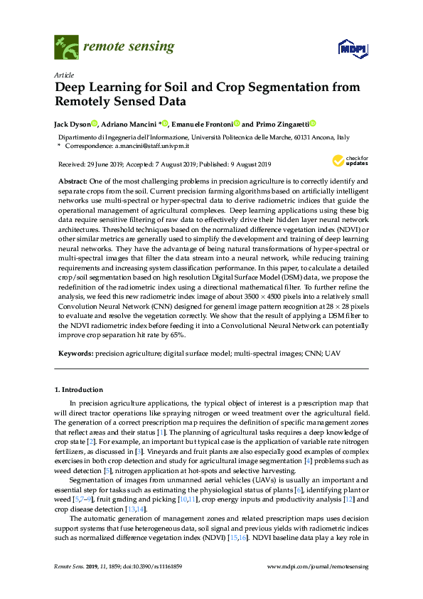 (PDF) Deep Learning for Soil and Crop Segmentation from Remotely Sensed ...