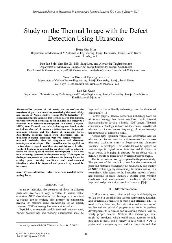 (PDF) Study on the Thermal Image with the Defect Detection Using Ultrasonic