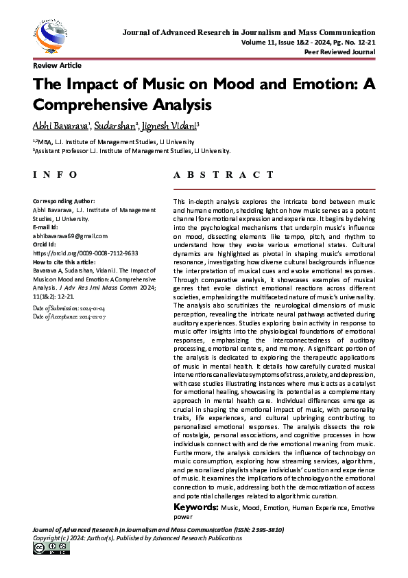  pdf the impact of music on mood and emotion a comprehensive analysis