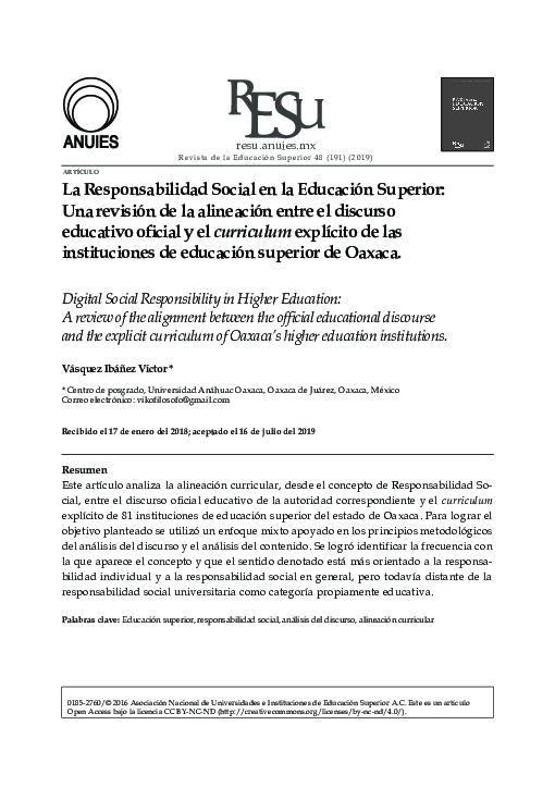 (PDF) La Responsabilidad Social en la Educación Superior: Una revisión ...