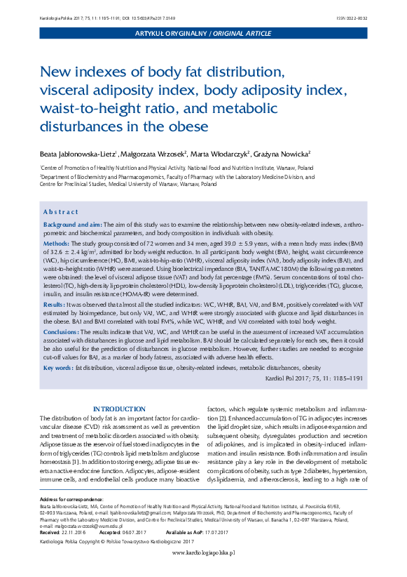 (PDF) New indexes of body fat distribution, visceral adiposity index ...