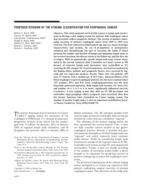 (PDF) Proposed Revision Of The Staging Classification For Esophageal Cancer