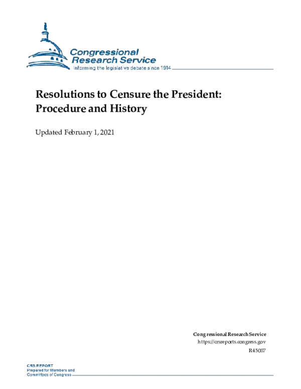 (PDF) Resolutions to Censure the President: Procedure and History ...