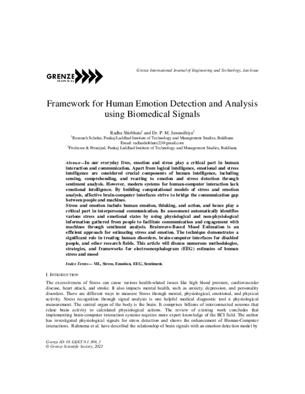 (PDF) Framework for Human Emotion Detection and Analysis using ...