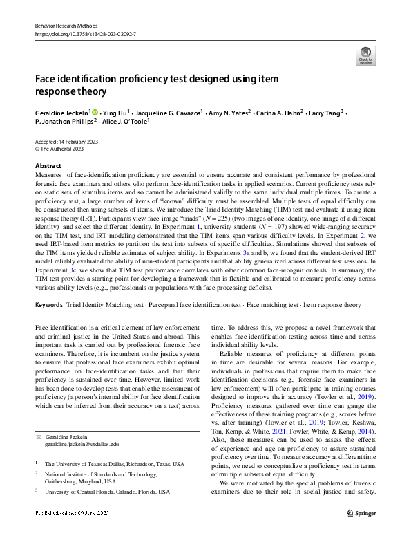 (PDF) Face identification proficiency test designed using item response ...