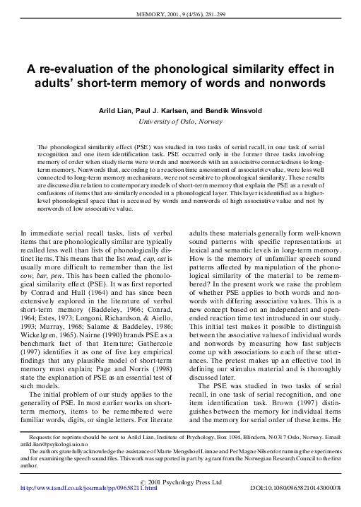 (PDF) A re-evaluation of the phonological similarity effect in adults ...