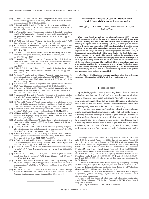 (PDF) Performance Analysis of OSTBC Transmission in Multiuser ...