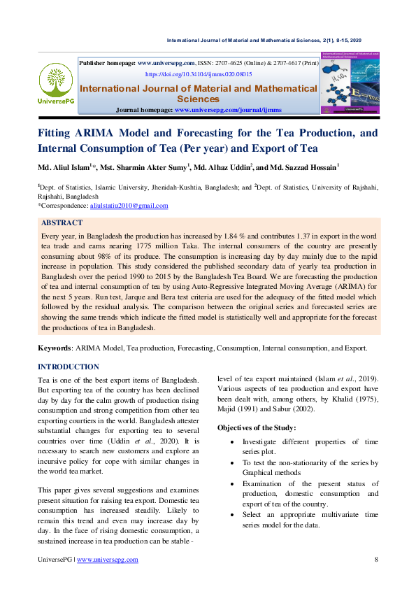 (PDF) Fitting ARIMA Model and Forecasting for the Tea Production, and ...
