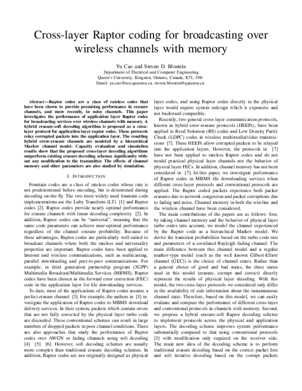 (PDF) Cross-layer Raptor coding for broadcasting over wireless channels ...