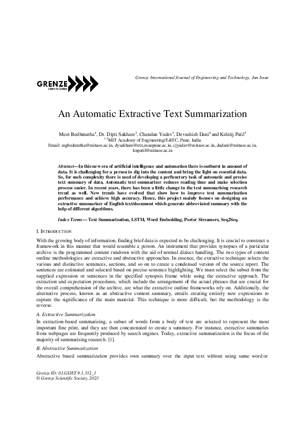 (PDF) An Automatic Extractive Text Summarization