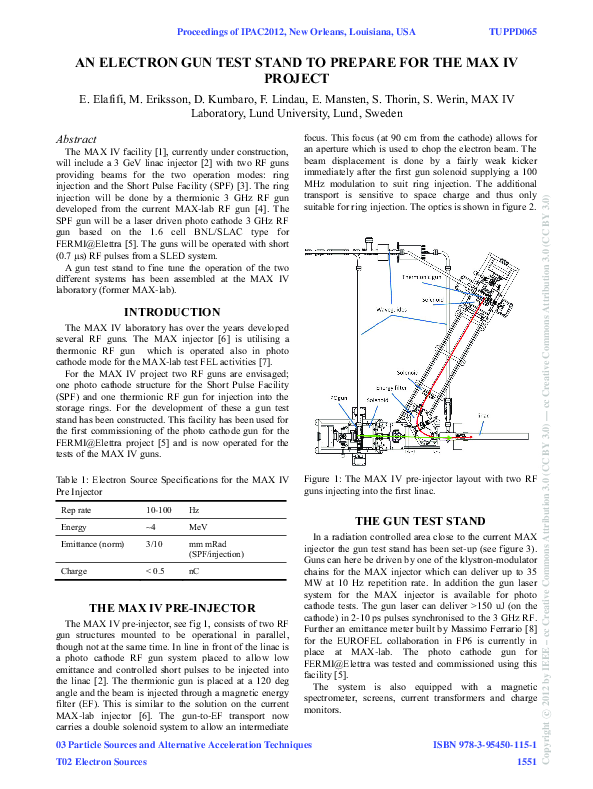 (PDF) An electron gun test stand to prepare for the MAX IV Project