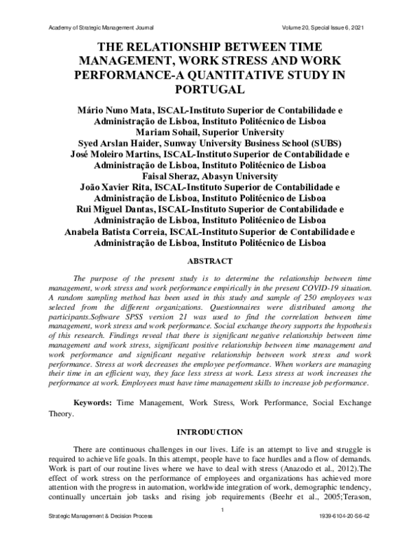 (PDF) The Relationship between Time Management, Work Stress and Work ...