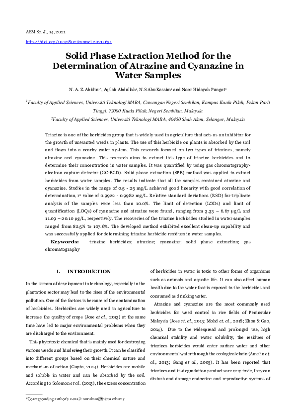 (PDF) Solid Phase Extraction Method for the Determination of Atrazine ...