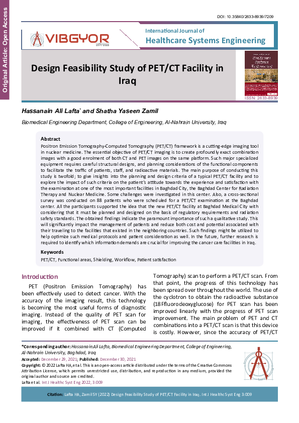 (PDF) Design Feasibility Study of PET/CT Facility in Iraq