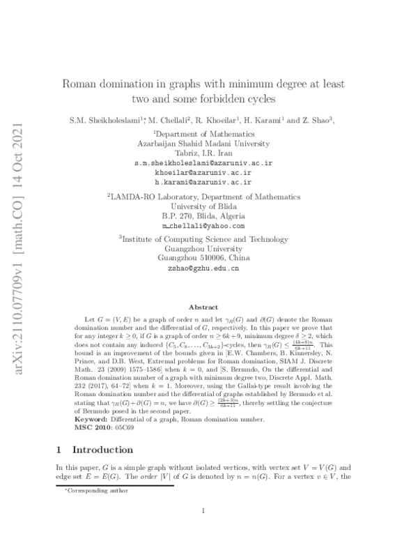 (PDF) Roman domination in graphs with minimum degree at least two and ...