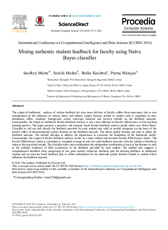 (PDF) Mining authentic student feedback for faculty using Naïve Bayes ...