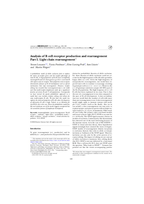 (PDF) Analysis of B cell receptor production and rearrangement