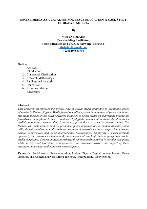 (PDF) SOCIAL MEDIA AS A CATALYST FOR PEACE EDUCATION: A CASE STUDY OF ...