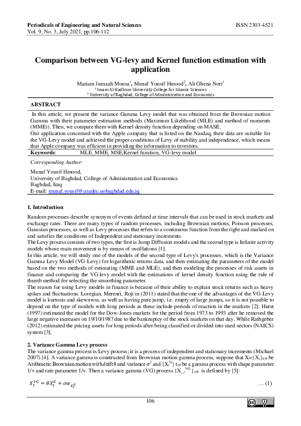 (PDF) Comparison between VG-levy and Kernel function estimation with ...