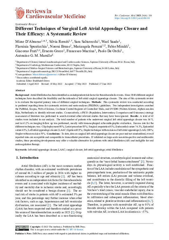 (PDF) Different Techniques of Surgical Left Atrial Appendage Closure ...