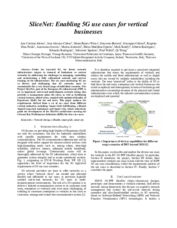 (PDF) SliceNet: Enabling 5G use cases for vertical businesses