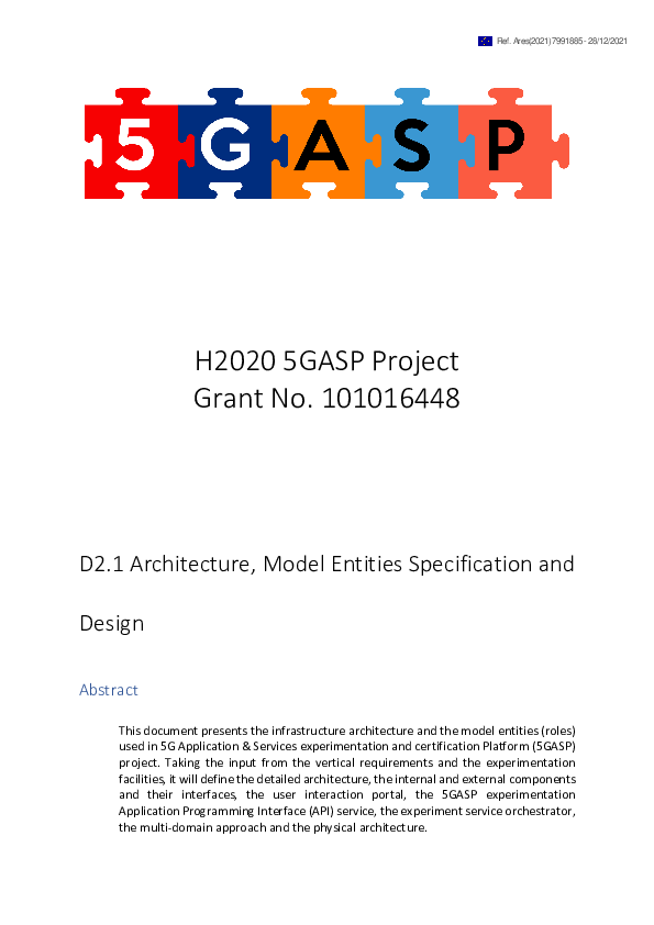 (PDF) D2.1 Architecture, Model Entities Specification and Design