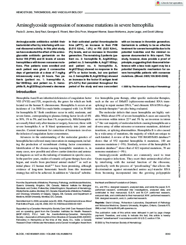 (PDF) Aminoglycoside suppression of nonsense mutations in severe ...