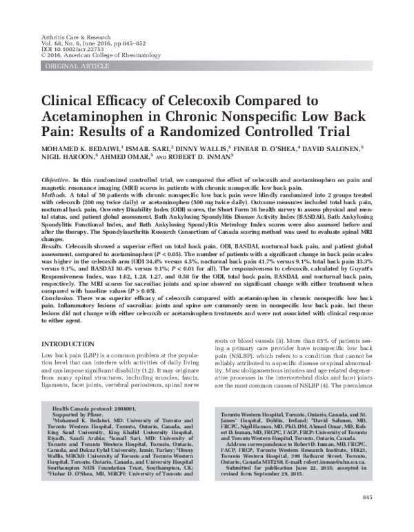 (PDF) Clinical Efficacy of Celecoxib Compared to Acetaminophen in ...