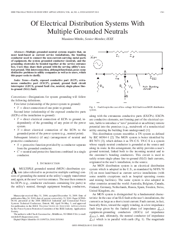 (PDF) Of Electrical Distribution Systems With Multiple Grounded Neutrals