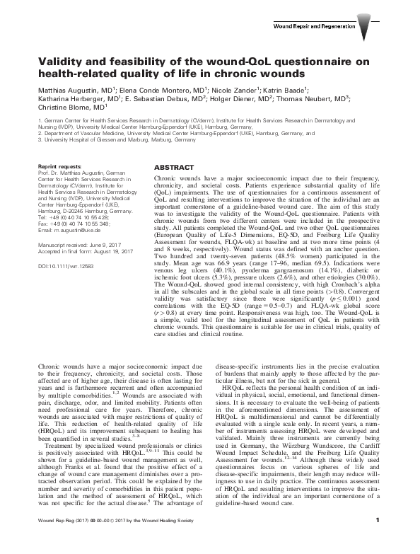 (PDF) Validity and feasibility of the wound-QoL questionnaire on health ...