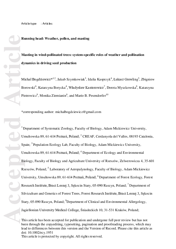 (PDF) Masting in wind‐pollinated trees: system‐specific roles of ...