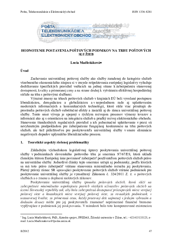 Hodnotenie postavenia poštových podnikov na trhu poštových služieb